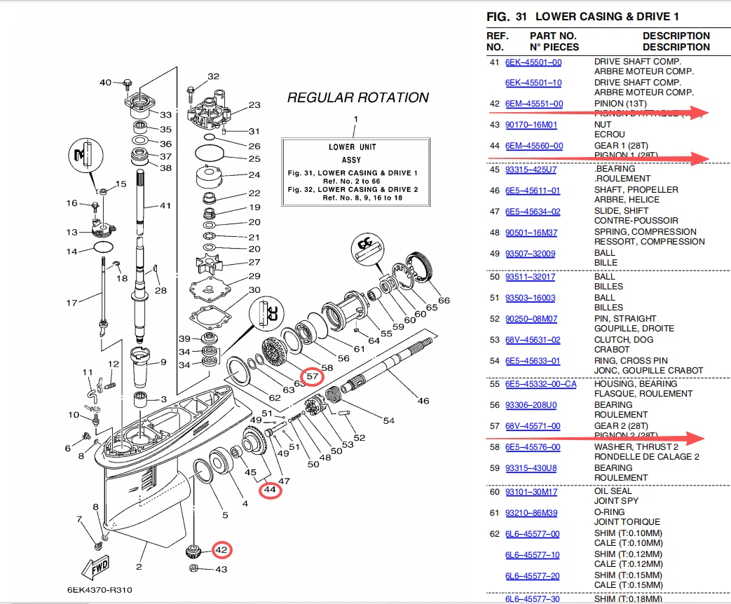 outboard gear set outboard gear set